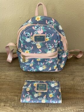 Disney Stitch Pastel Loungefly Backpack & Wallet Set